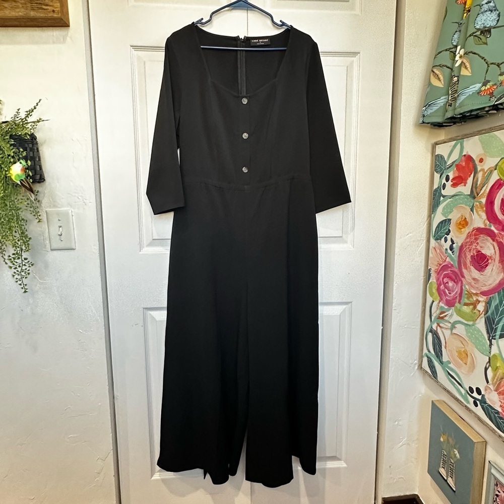 Lane Bryant Black Long Sleeve Wide Leg Belted Jumpsuit - Size 14 - EUC - Picture 8 of 8